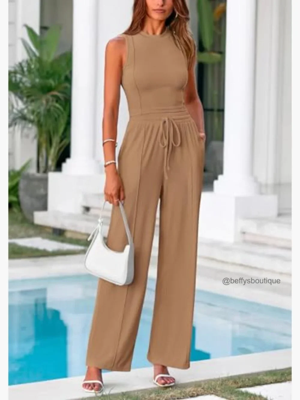 Women's Summer 2-Piece Loungewear Set Cropped Tank Top Wide Leg Sweatpants - Picture 4 of 7